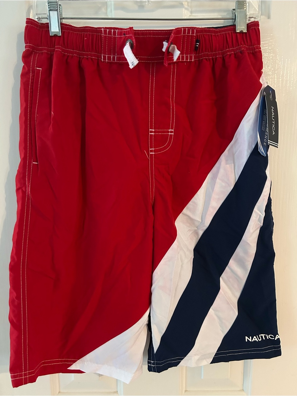 Nautica Boys Two-Tone Red & Navy Swim Trunks